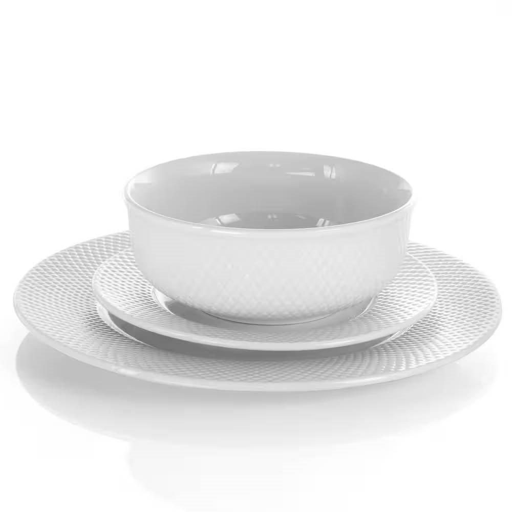 18-Piece White Porcelain Dinnerware Set with Plates Bowls Mugs - Service for 4 - PRHOMZ