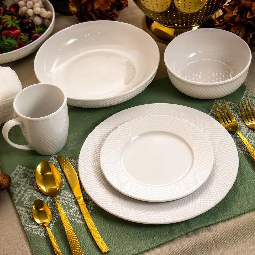 18-Piece White Porcelain Dinnerware Set with Plates Bowls Mugs - Service for 4 - PRHOMZ