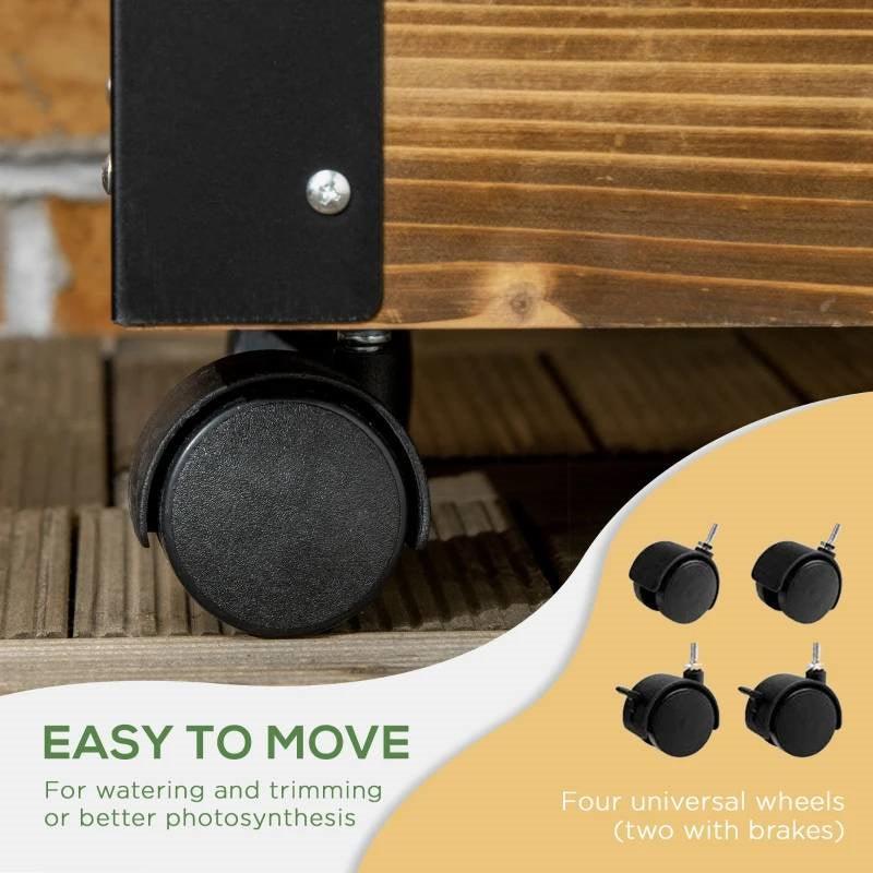 Farmhouse Rustic Wooden Raised Garden Bed Planter with Trellis on Wheels - PRHOMZ