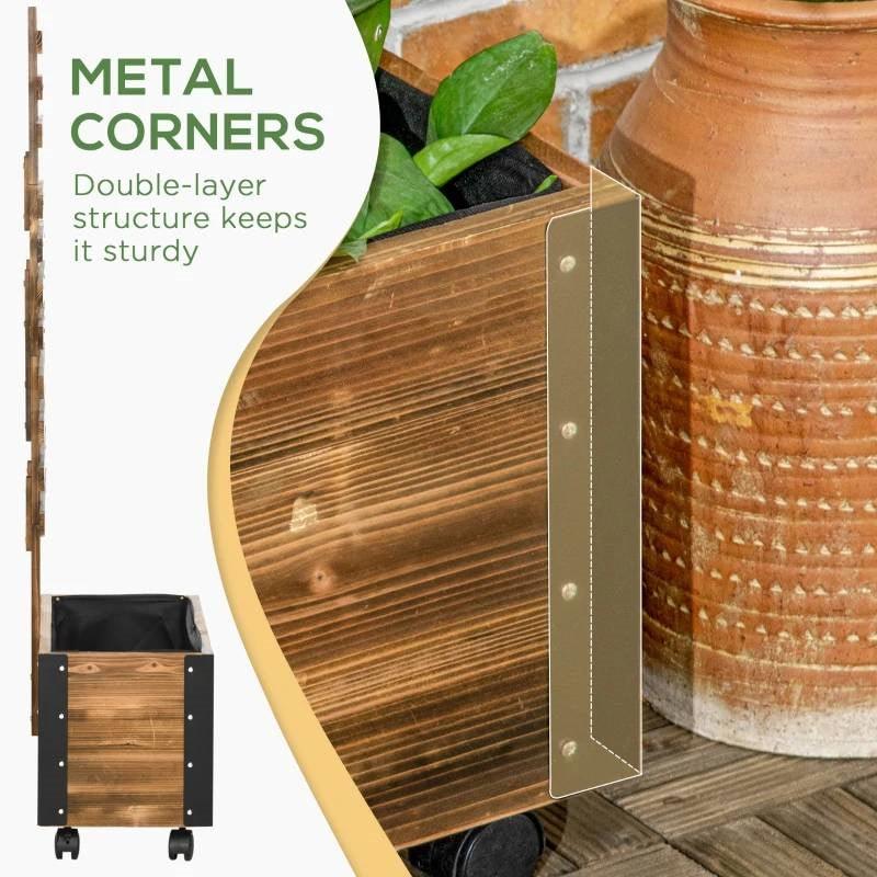 Farmhouse Rustic Wooden Raised Garden Bed Planter with Trellis on Wheels - PRHOMZ