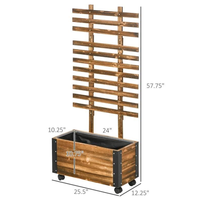 Farmhouse Rustic Wooden Raised Garden Bed Planter with Trellis on Wheels - PRHOMZ