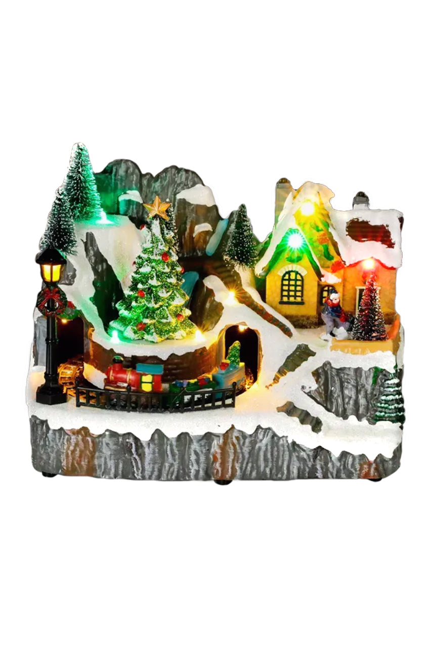 Train Scene with Christmas Tree - Christmas Village Collection by Wizardi F07N5-11D-1