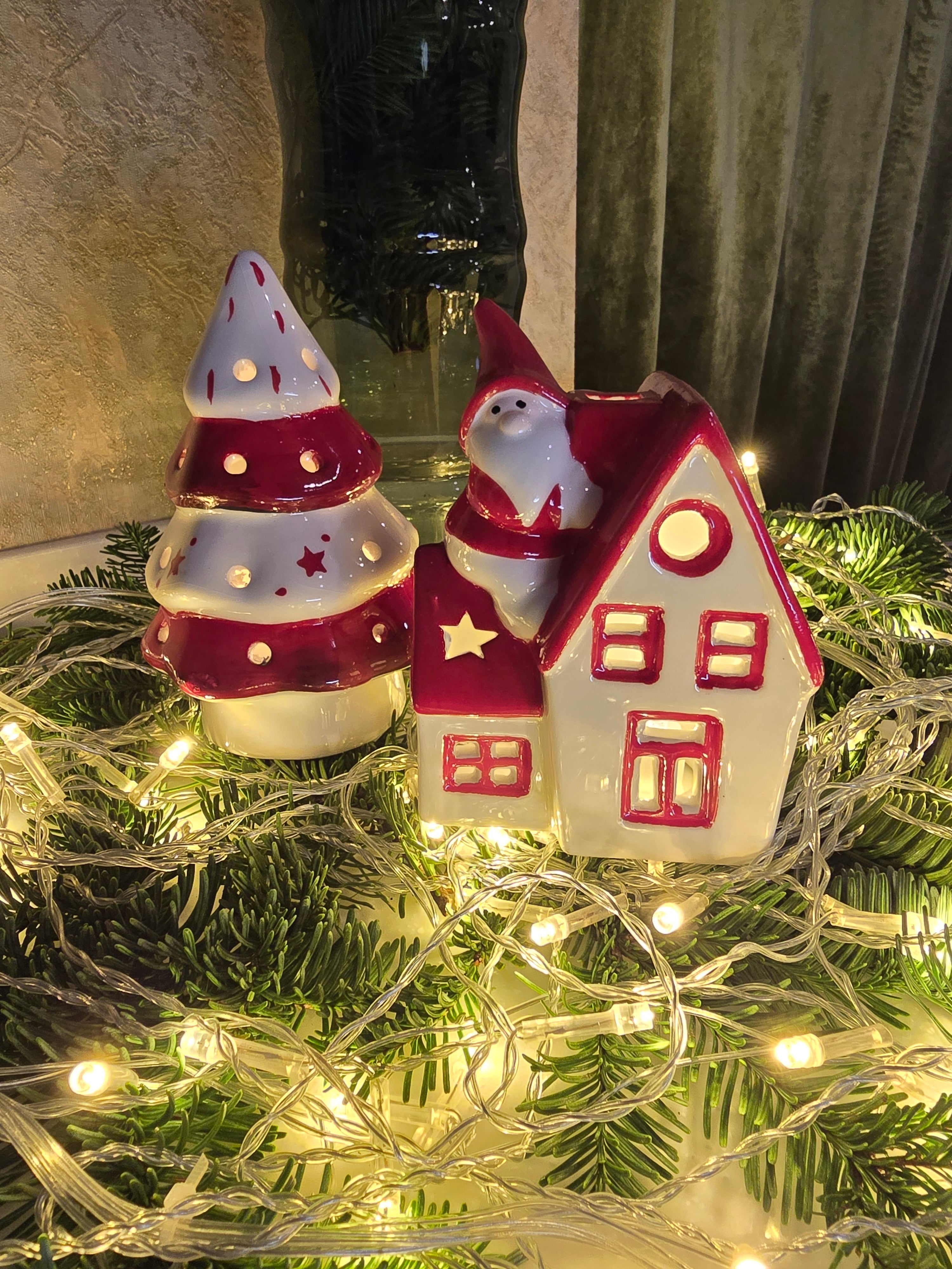 Christmas Ceramic Ornament - Christmas Cottage with Santa by Wizardi F07N7-6-3