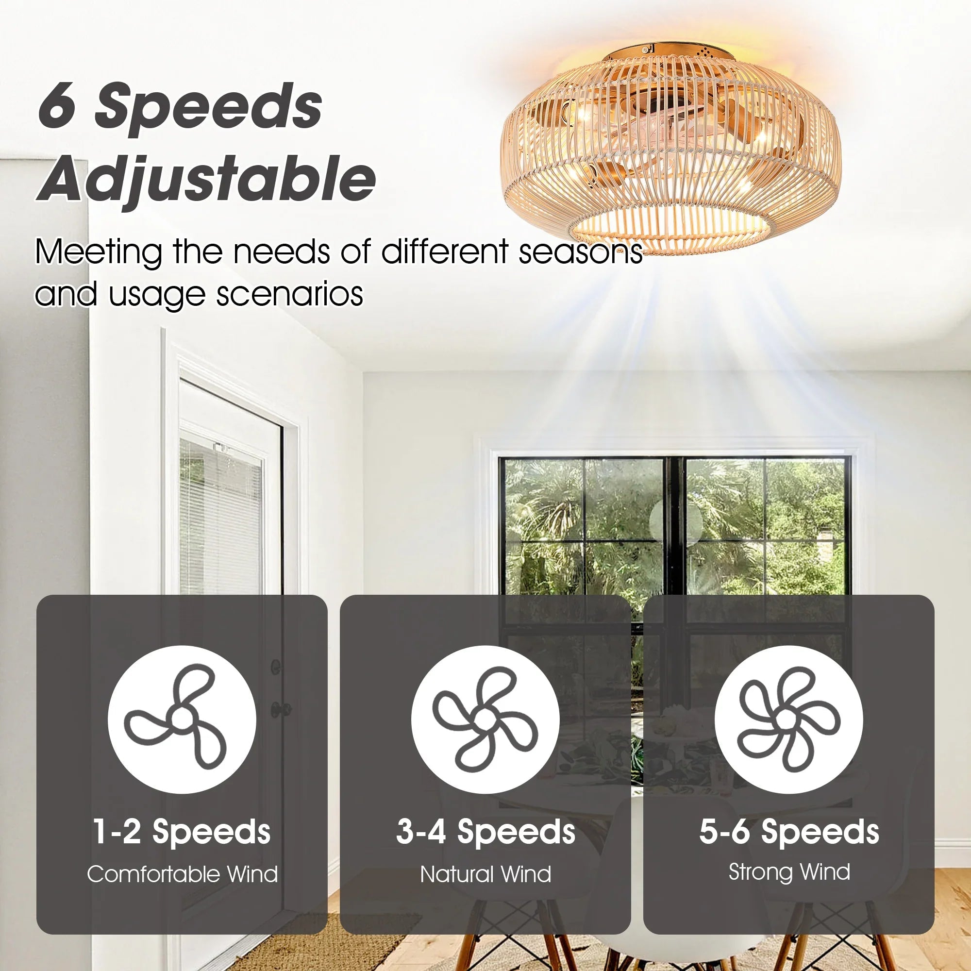 20 Inch Mandy Retro Golden Flush Mount Ceiling Fan with Light and Remote Control