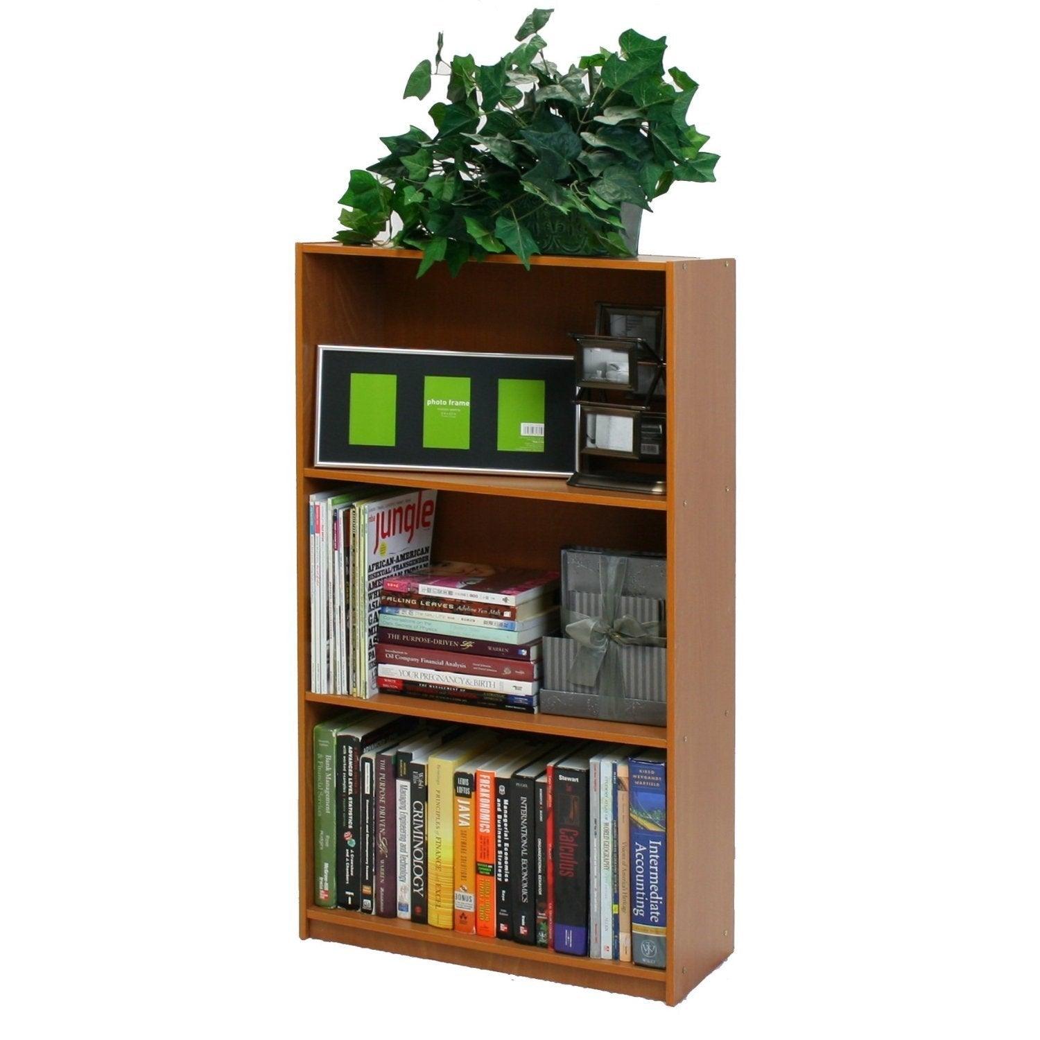 Light Cherry Finish 3-Tier Storage Shelves Bookcase - PRHOMZ