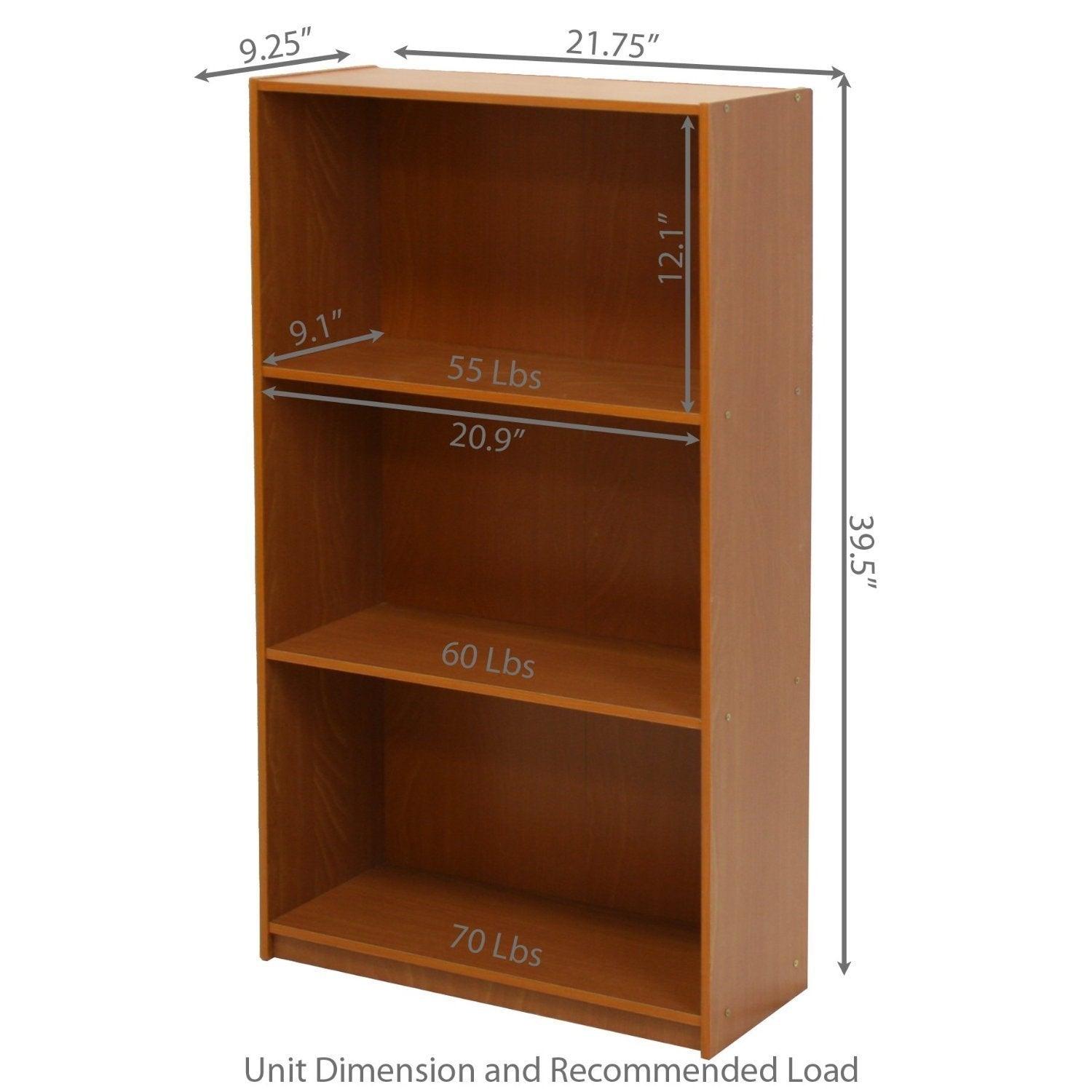 Light Cherry Finish 3-Tier Storage Shelves Bookcase - PRHOMZ