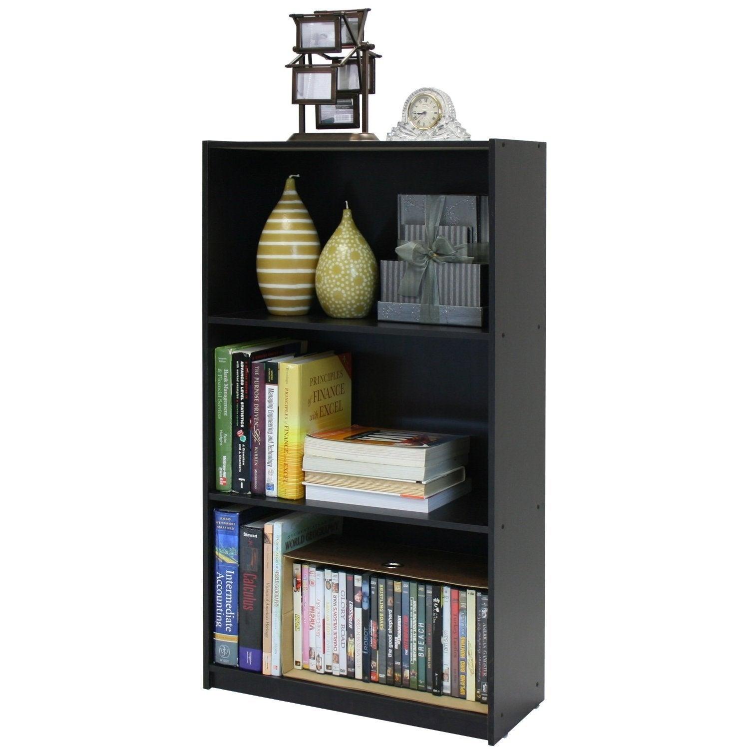 3-Tier Bookcase Storage Shelves in Espresso Finish - PRHOMZ
