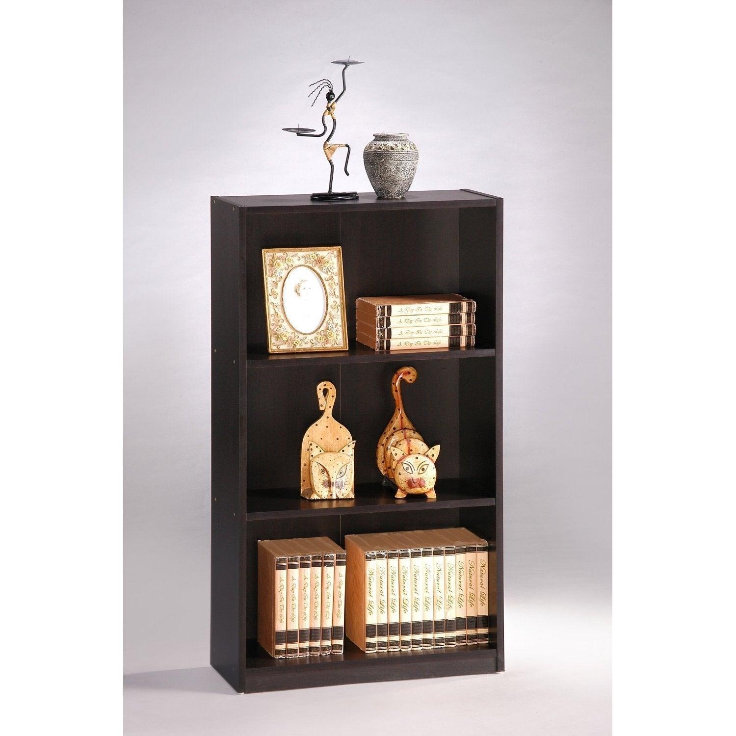 3-Tier Bookcase Storage Shelves in Espresso Finish - PRHOMZ