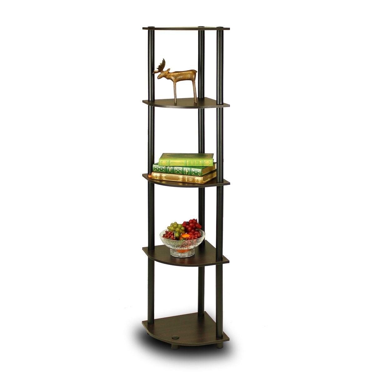 5-Tier Corner Display Shelf Bookcase in Espresso & Black - PRHOMZ
