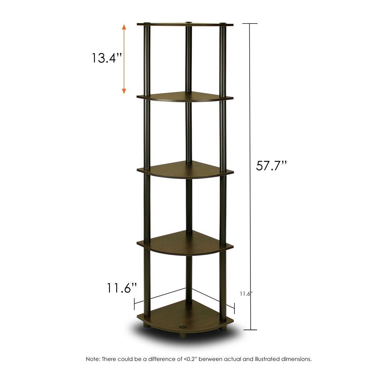 5-Tier Corner Display Shelf Bookcase in Espresso & Black - PRHOMZ