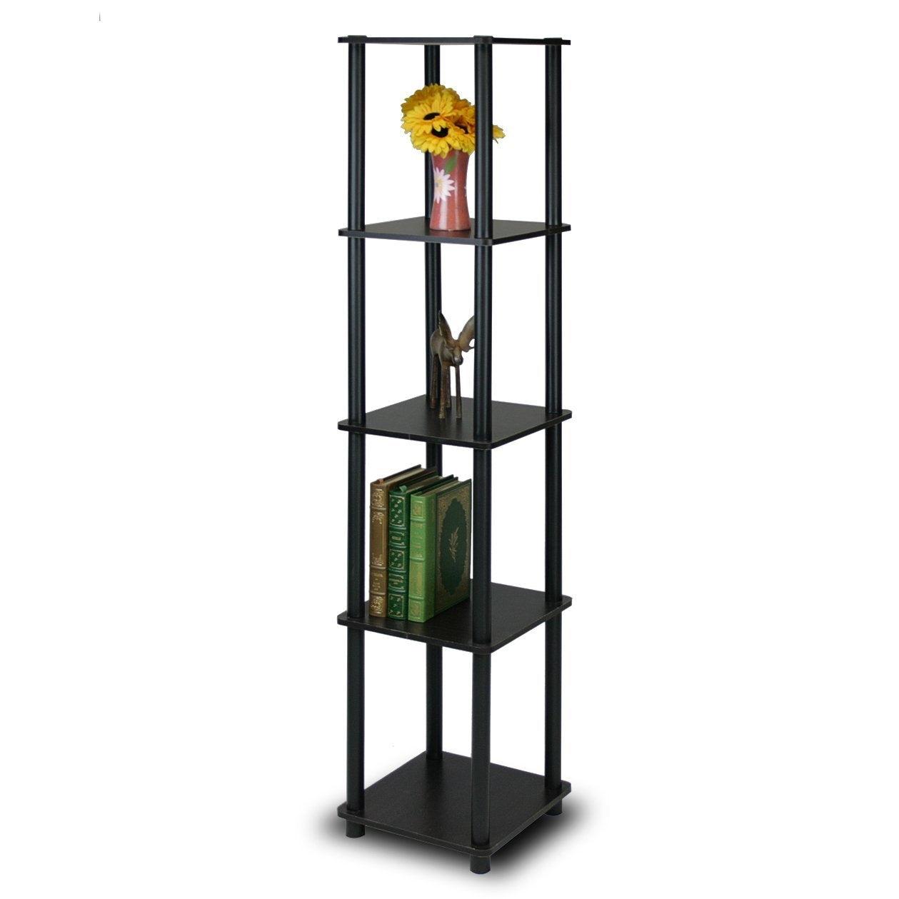 5-Tier Square Corner Display Shelf Bookcase in Espresso/Black - PRHOMZ