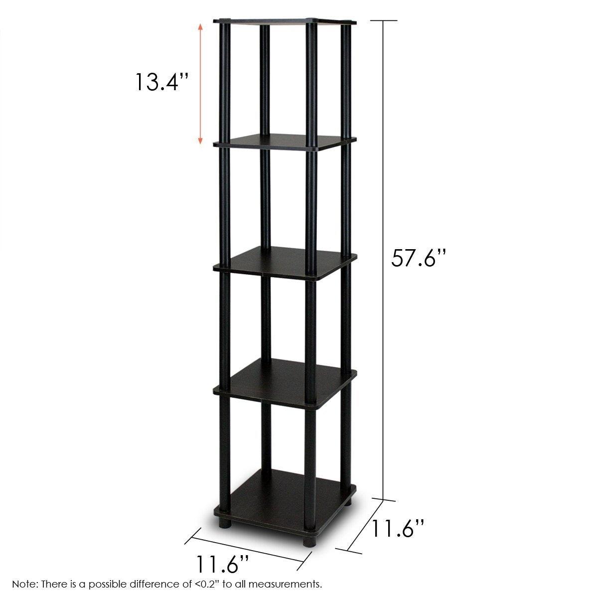 5-Tier Square Corner Display Shelf Bookcase in Espresso/Black - PRHOMZ