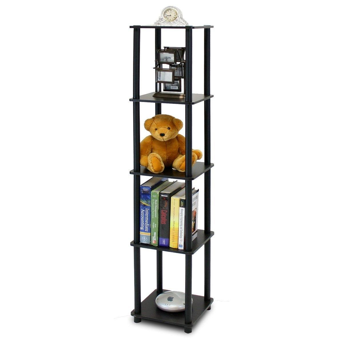 5-Tier Square Corner Display Shelf Bookcase in Espresso/Black - PRHOMZ
