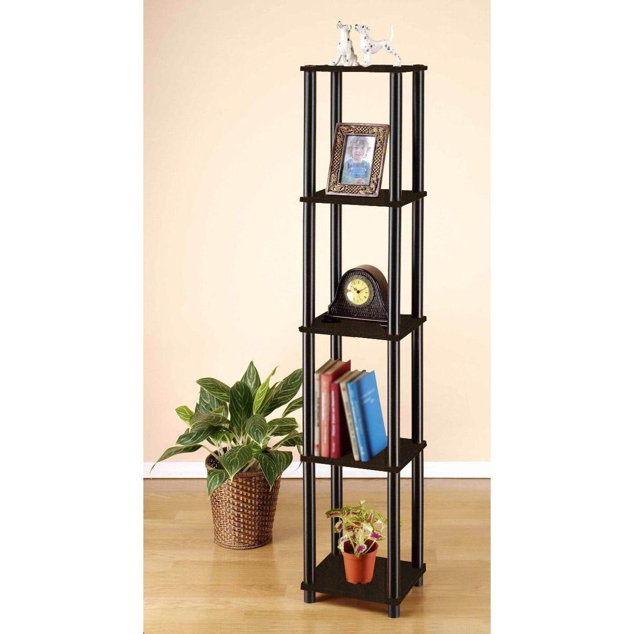 5-Tier Square Corner Display Shelf Bookcase in Espresso/Black - PRHOMZ