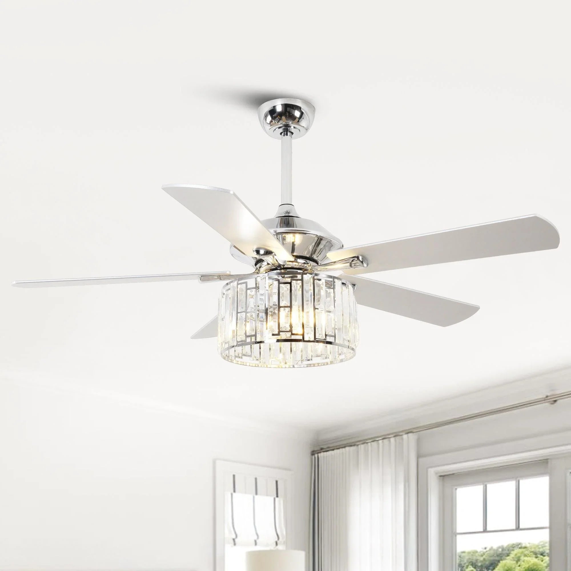 52" Dicken Modern Downrod Mount Reversible Crystal Ceiling Fan with Lighting