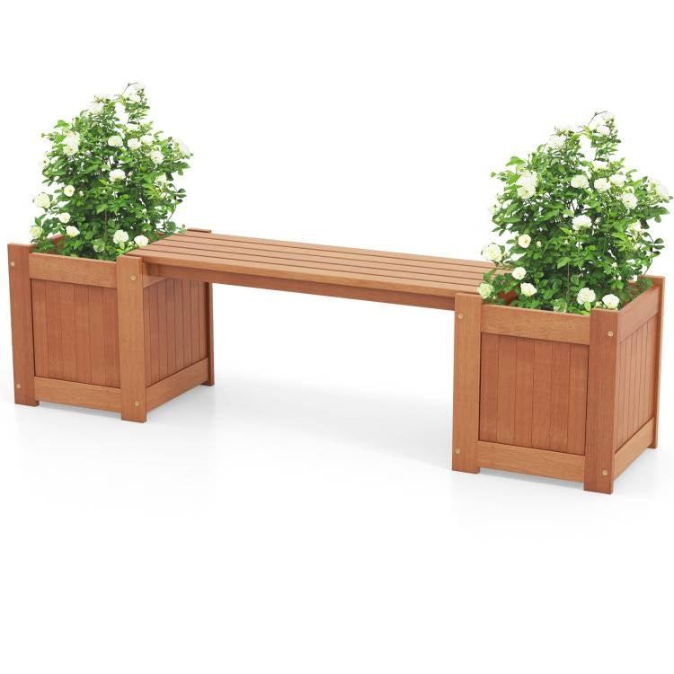 Farmhouse Durable Outdoor Wooden Planter Box with Garden Bench - PRHOMZ