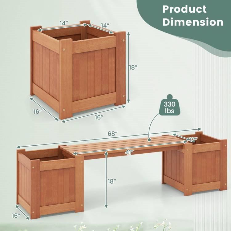 Farmhouse Durable Outdoor Wooden Planter Box with Garden Bench - PRHOMZ