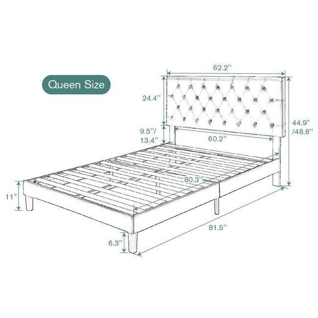 Queen White Faux Leather Upholstered Platform Bed with Button-Tufted Headboard - PRHOMZ
