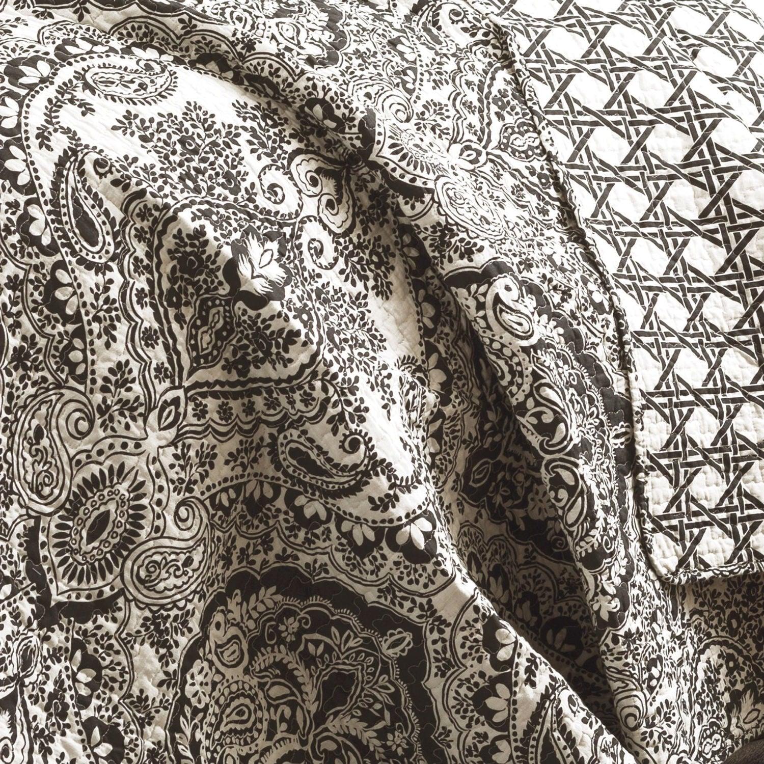 Queen size 3-Piece Quilt Set 100-Percent Cotton in Charcoal Damask - PRHOMZ