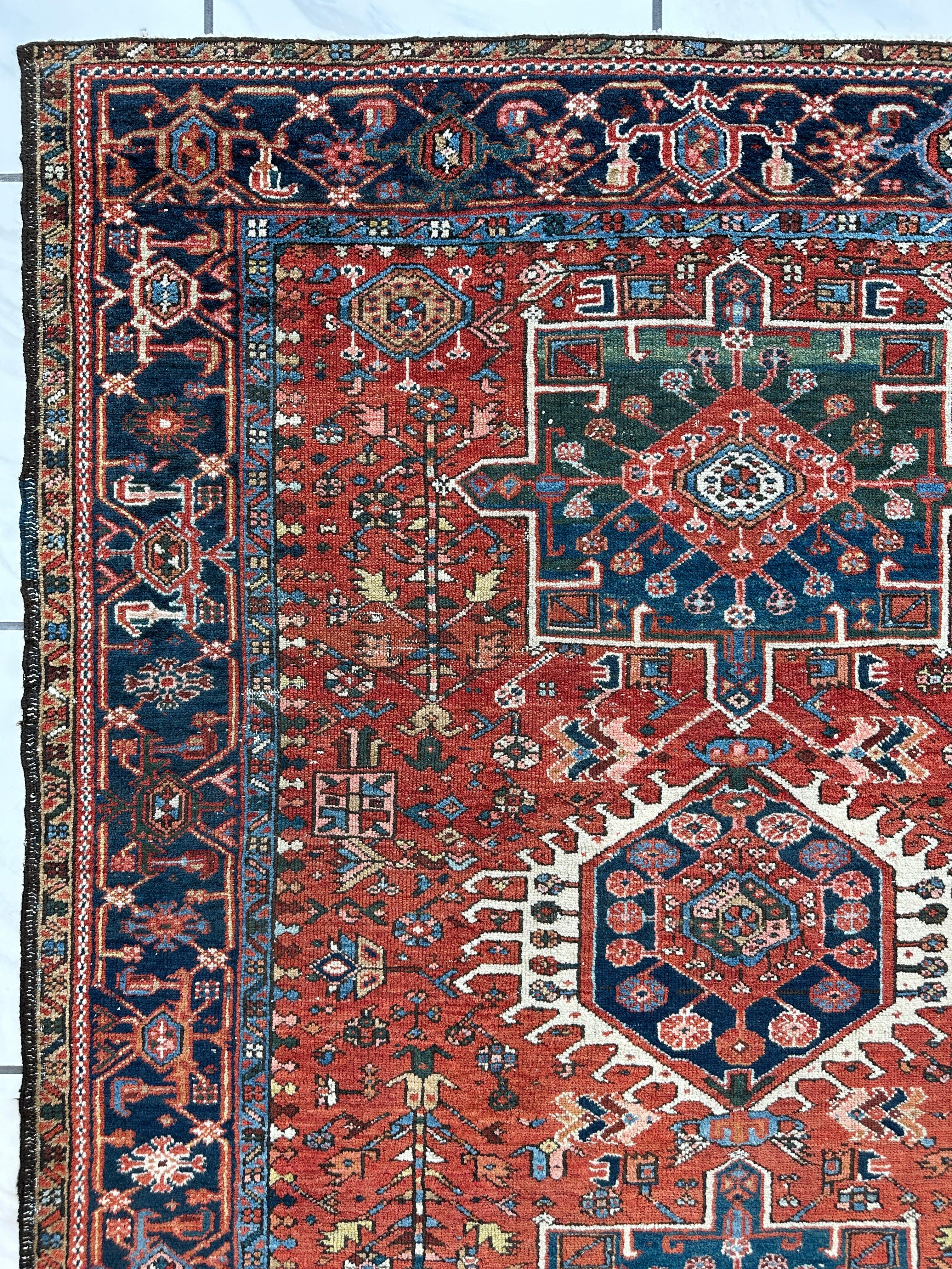 KARAJA Persian Antique Heriz Rug 4'9" x 6'