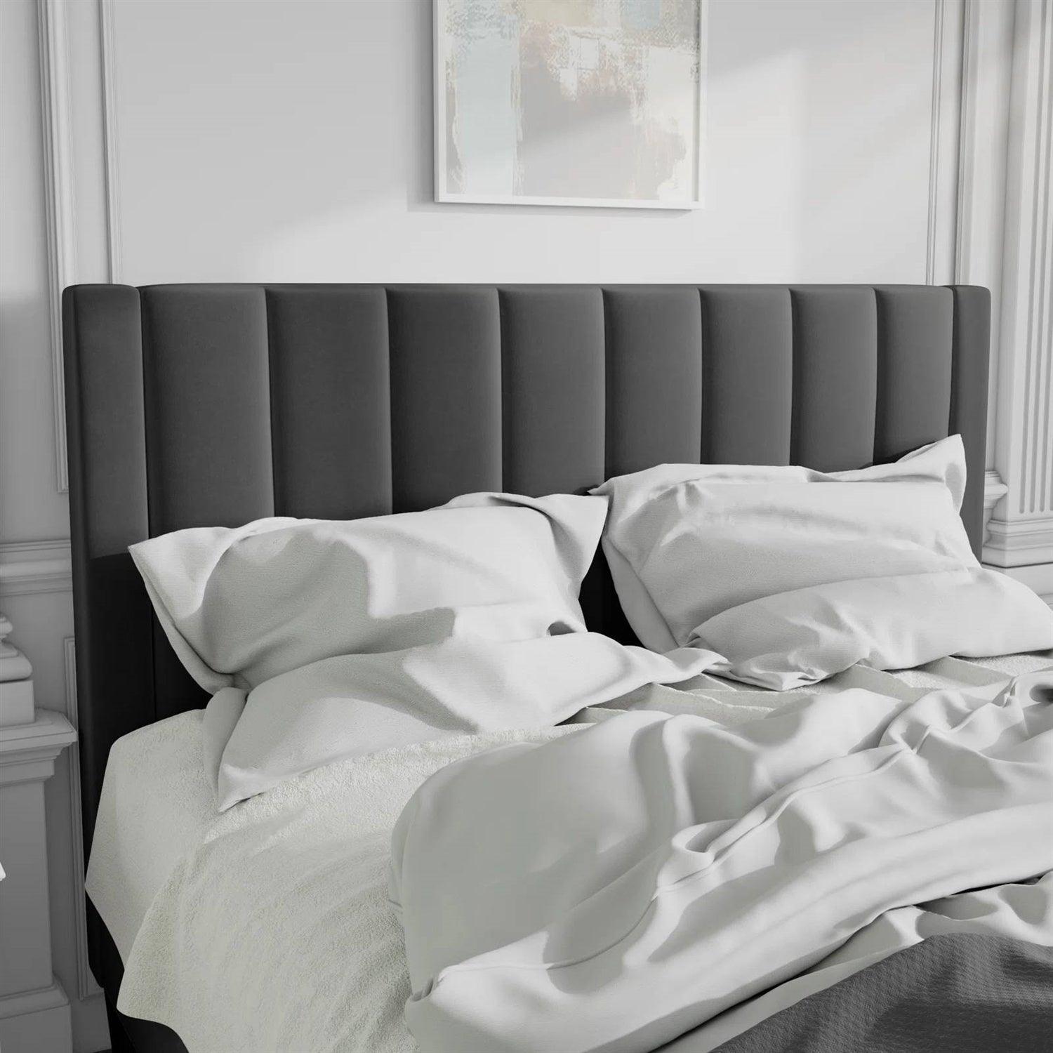 Full size Black Velvet Upholstered Platform Bed Frame with Headboard - PRHOMZ