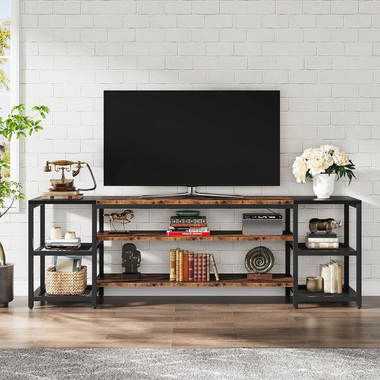 Modern Industrial Metal Wood TV Stand Entertainment Center for TV up to 85-inch-0