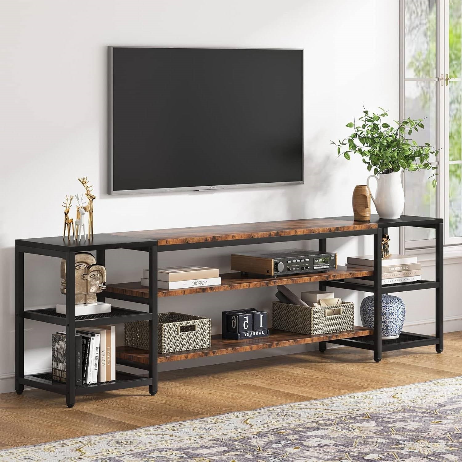 Modern Industrial Metal Wood TV Stand Entertainment Center for TV up to 85-inch-1