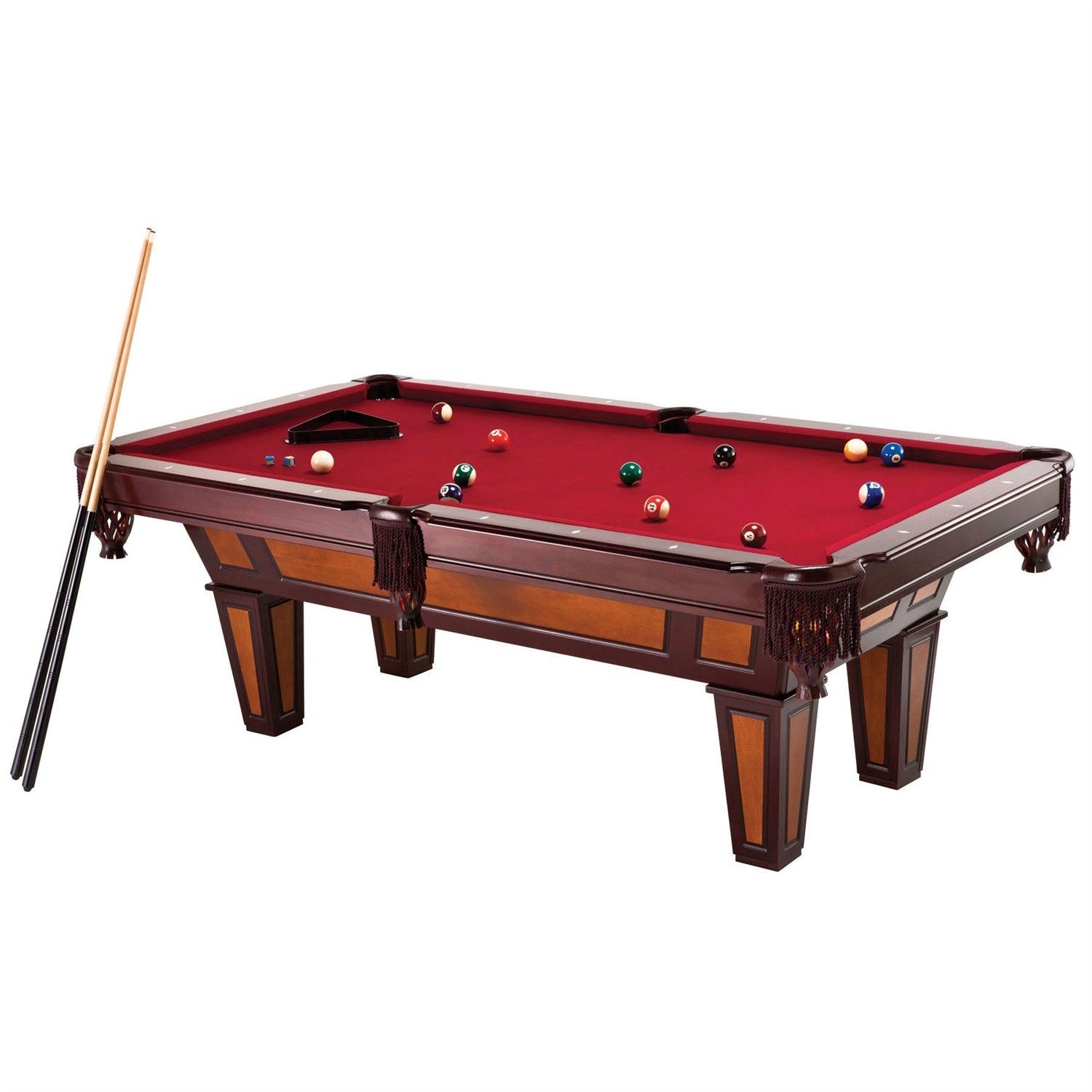 7 Ft Pool Table with Red Burgundy Wool Top and Fringe Drop Pockets - PRHOMZ