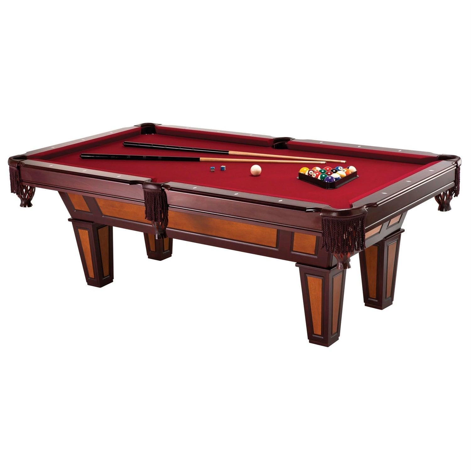 7 Ft Pool Table with Red Burgundy Wool Top and Fringe Drop Pockets - PRHOMZ