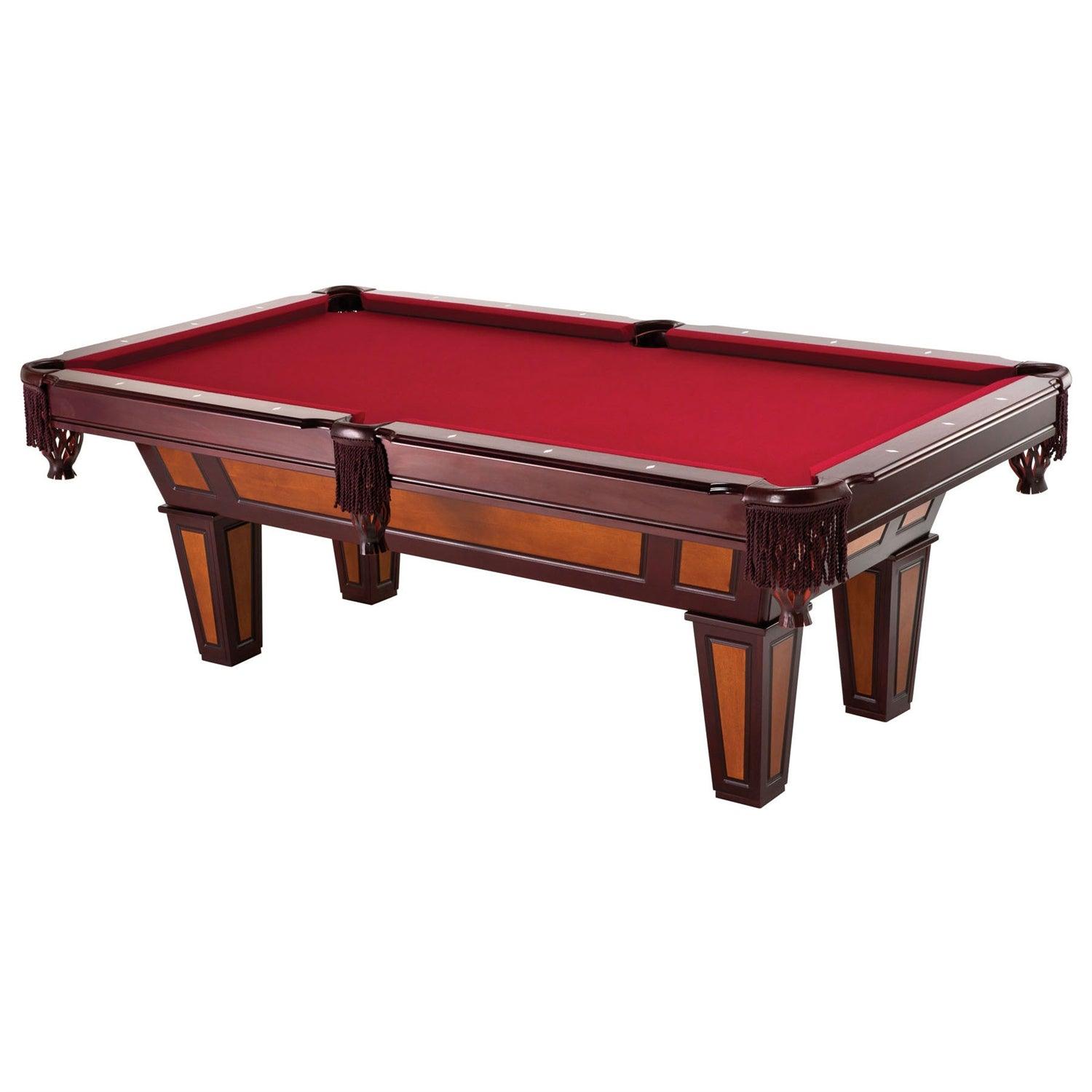 7 Ft Pool Table with Red Burgundy Wool Top and Fringe Drop Pockets - PRHOMZ