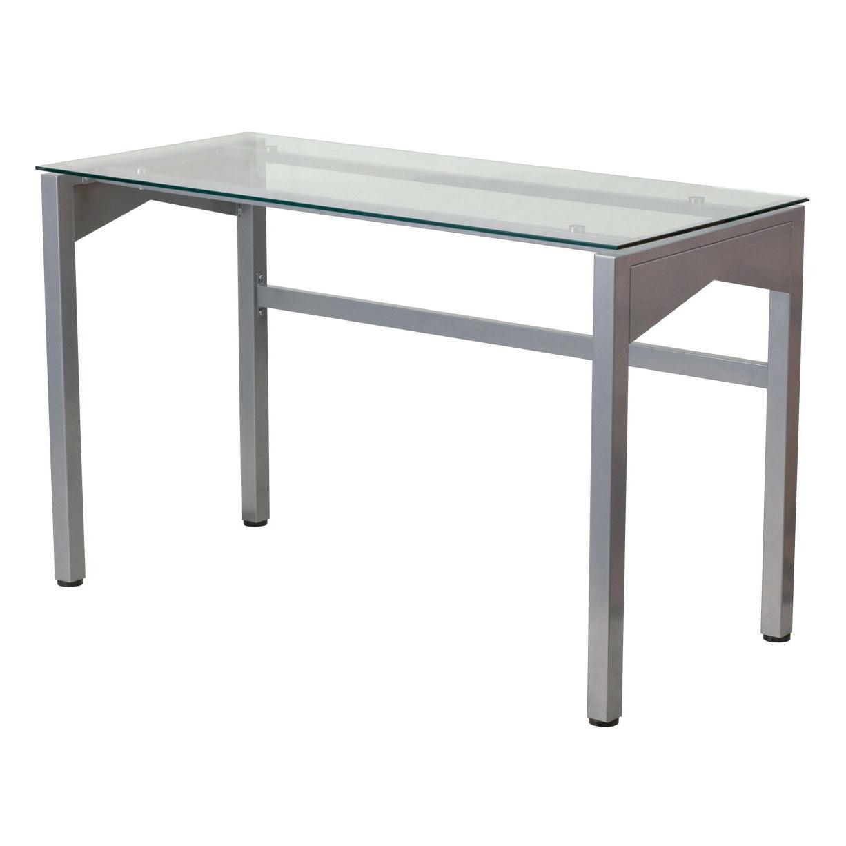 Rectangular Writing Table Office Desk with Clear Tempered Glass Surface - PRHOMZ