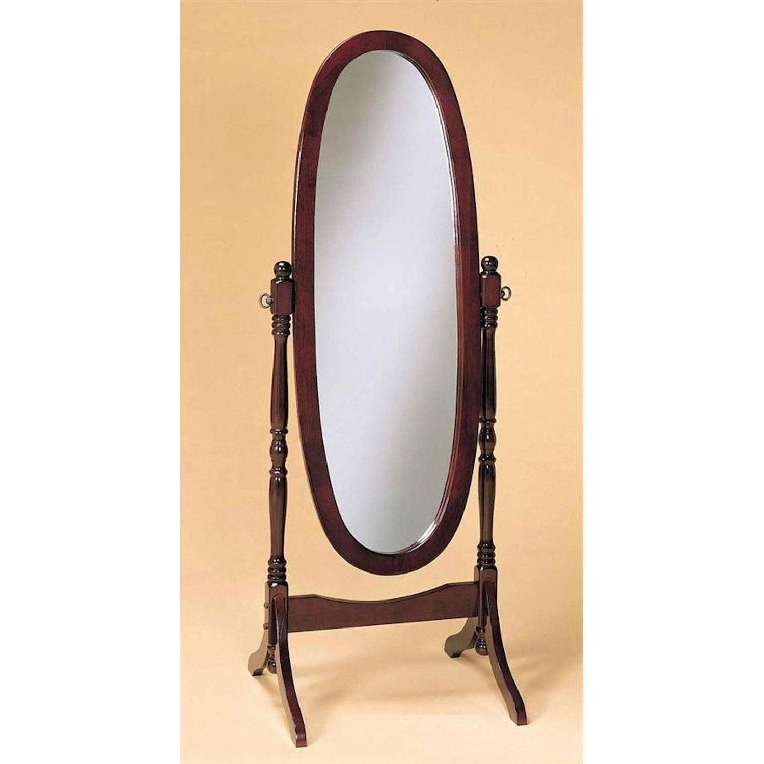 Oval Cheval Mirror Full Length Solid Wood Floor Mirror in Cherry - PRHOMZ