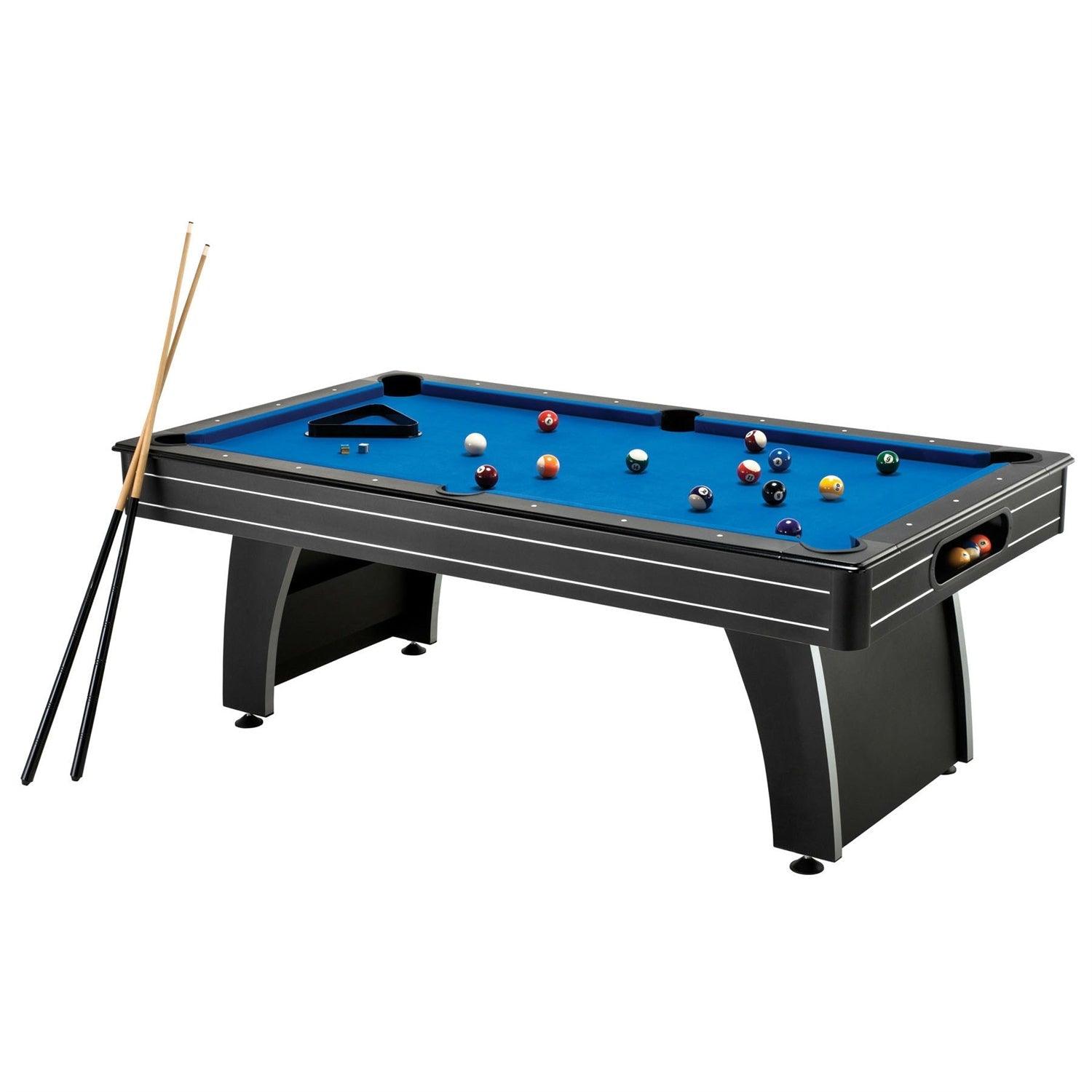 7 Ft Blue Top Pool Table with 2 Cues and Billiard Balls-0