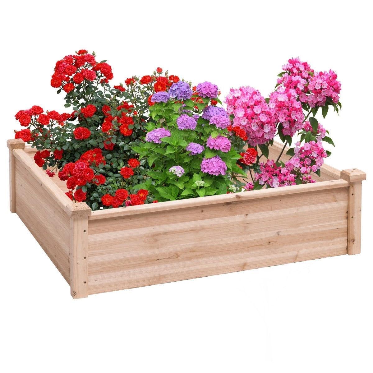 Solid Fir Wood 3.3 ft x 3.3 ft Raised Garden Bed Planter Box - PRHOMZ
