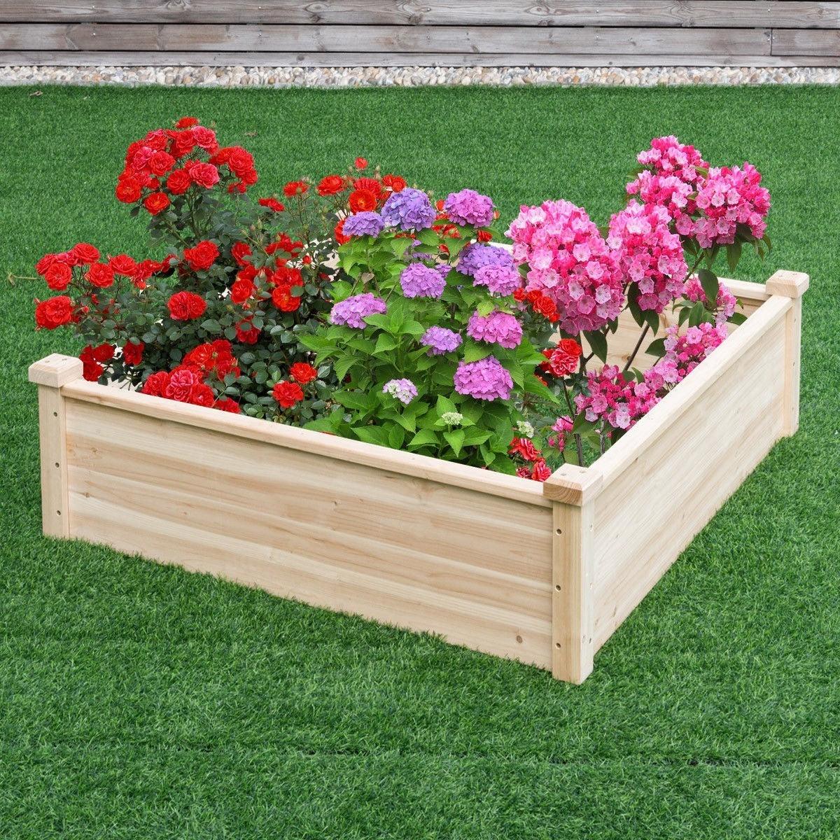 Solid Fir Wood 3.3 ft x 3.3 ft Raised Garden Bed Planter Box - PRHOMZ
