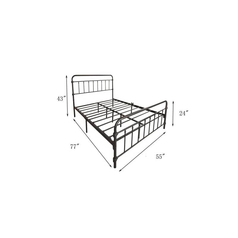 Full size Farmhouse Black Metal Bed Frame with Rounded Headboard Footboard-4
