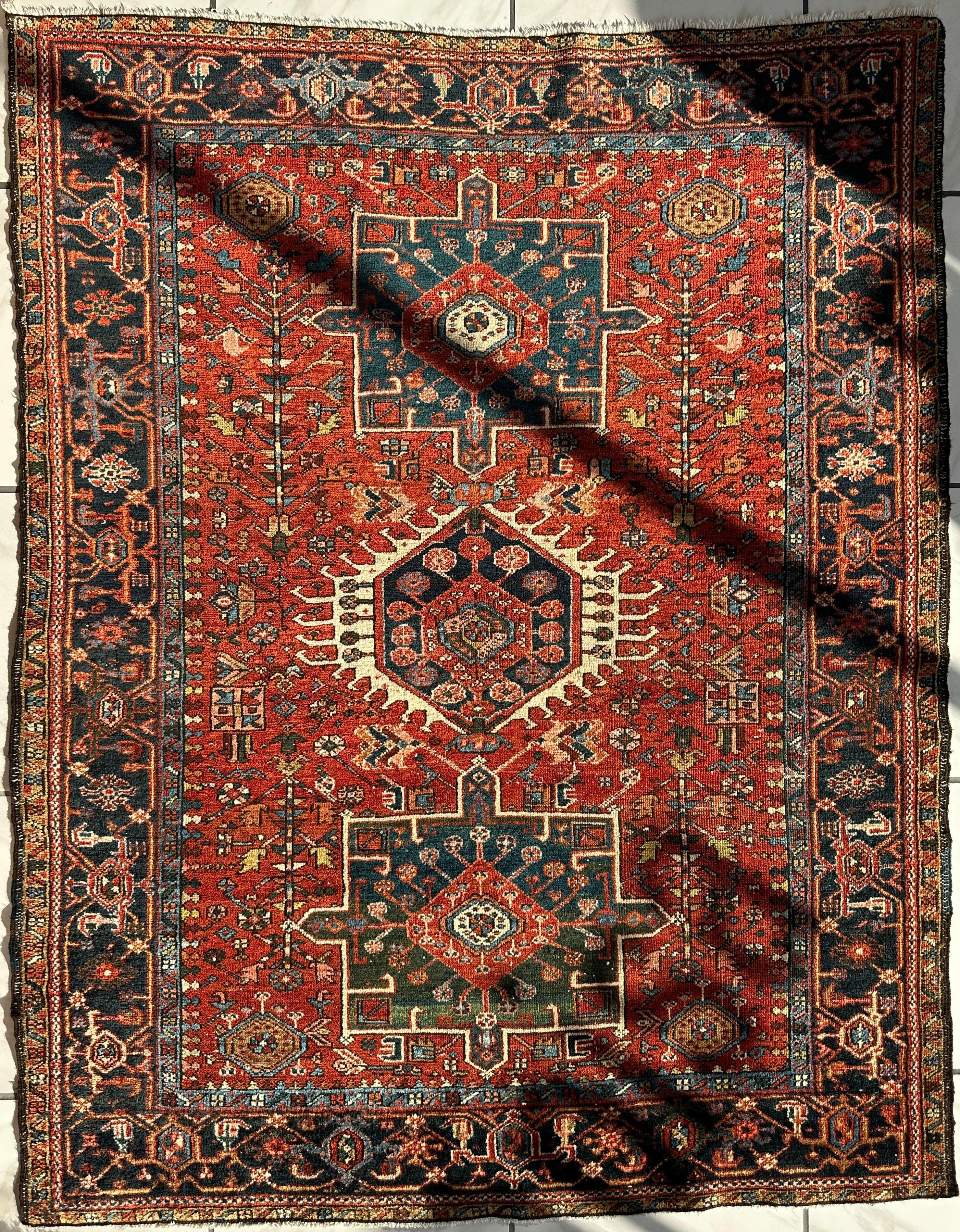 KARAJA Persian Antique Heriz Rug 4'9" x 6'