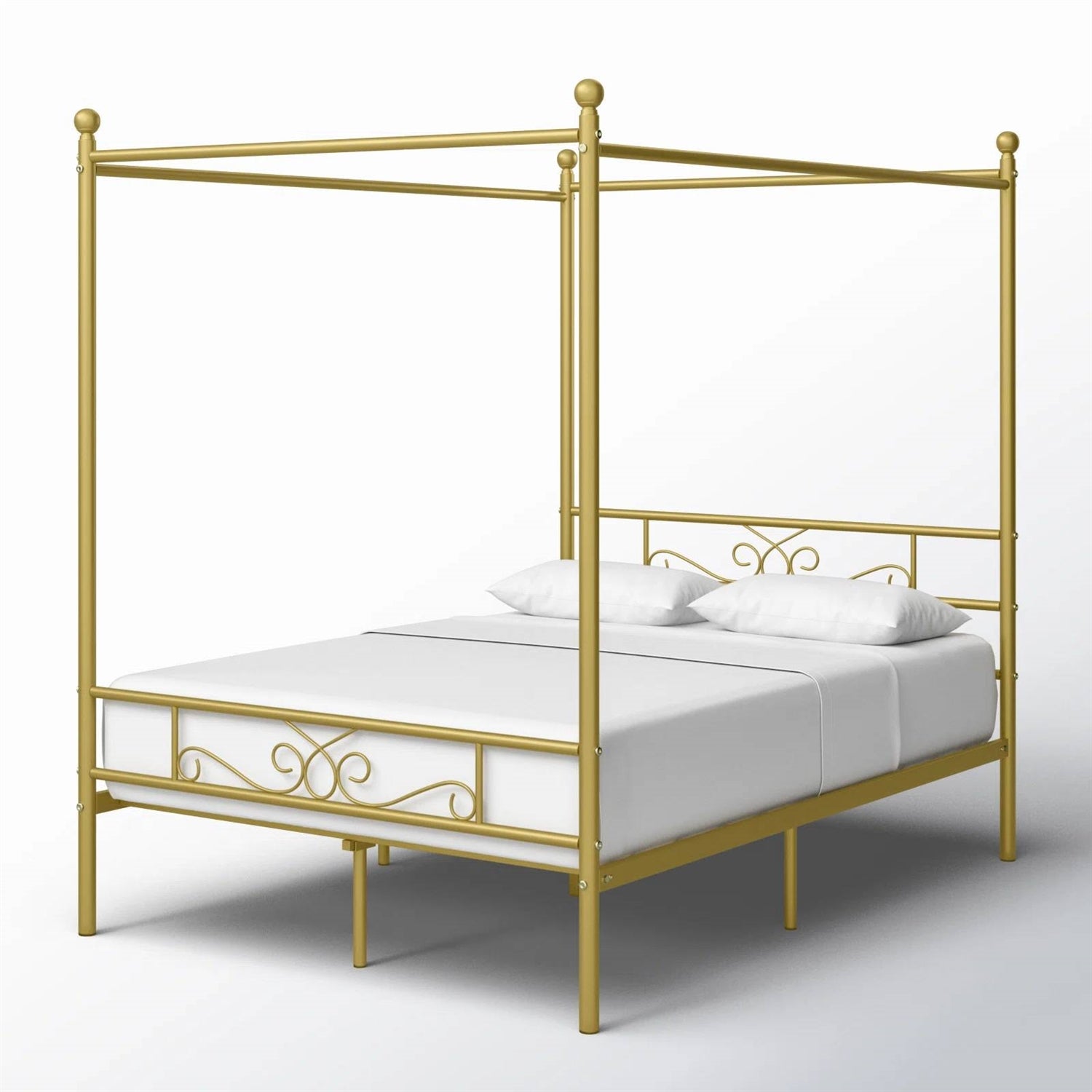 Full size French Country Four Poster Metal Canopy Bed in Gold Finish-3