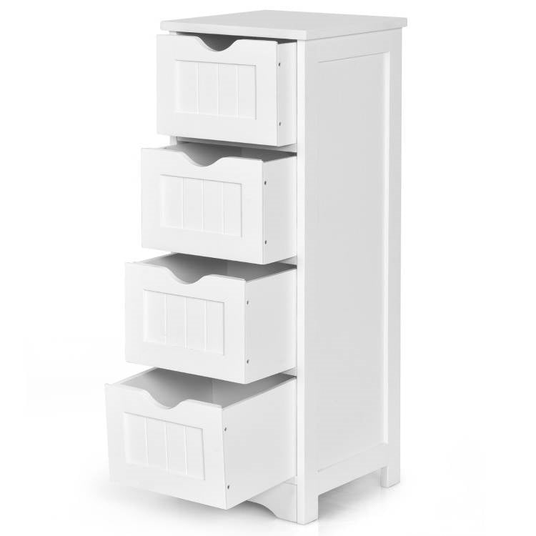 Modern Farmhouse 4-Drawer Bathroom Linen Floor Cabinet in White Wood Finish