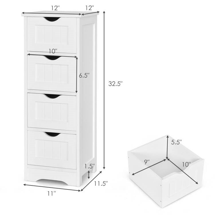 Modern Farmhouse 4-Drawer Bathroom Linen Floor Cabinet in White Wood Finish-4