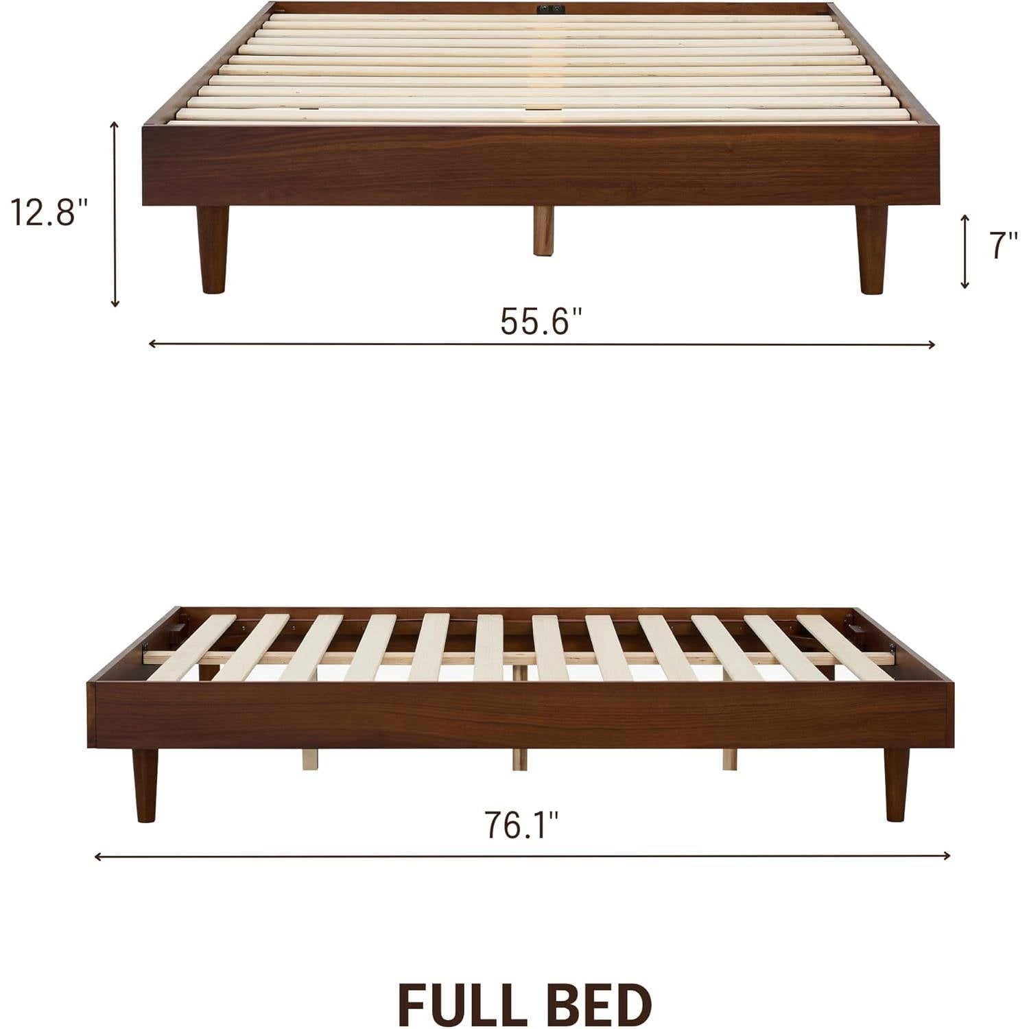 Full size Mid-Century Modern Platform Bed Frame in Dark Brown Wood Finish-4