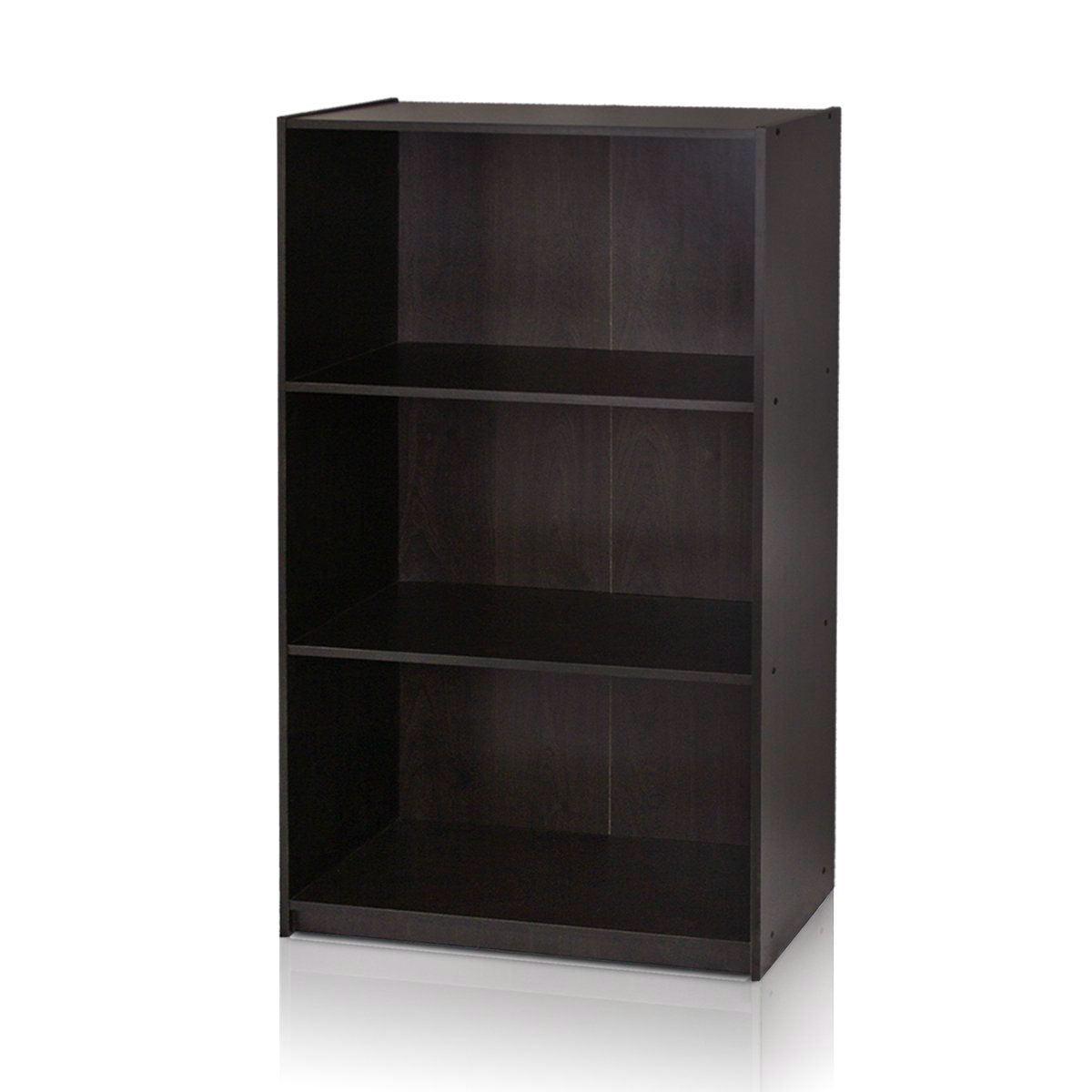 Modern 3-Shelf Bookcase in Espresso Wood Finish - PRHOMZ