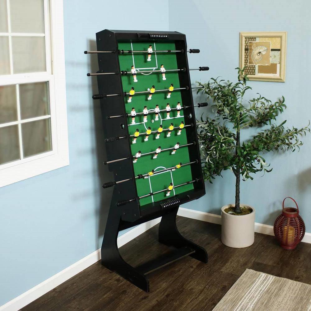 Black Foldable Space Saving 48-in. Foosball Table w/ Score Counters and 2 Balls - PRHOMZ