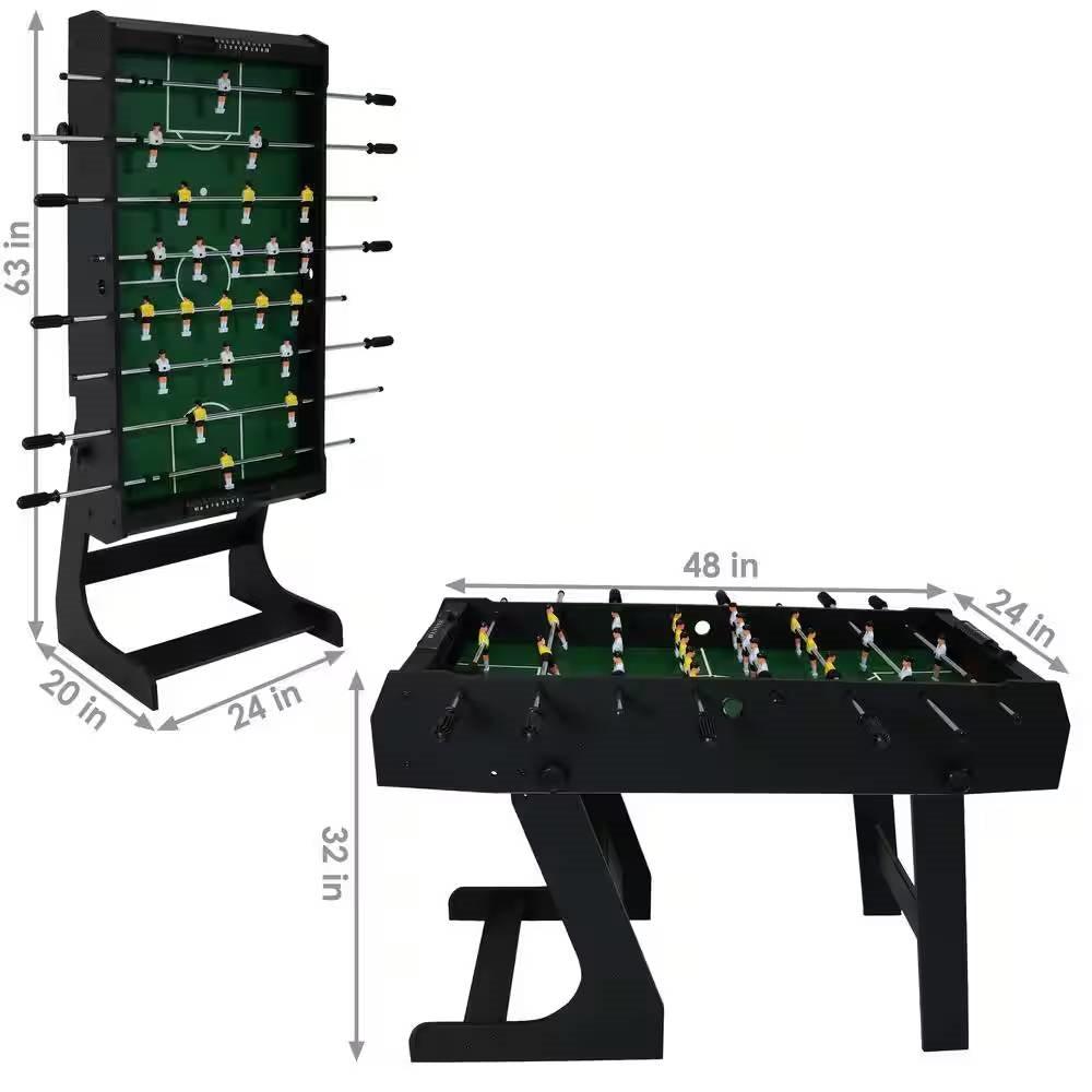 Black Foldable Space Saving 48-in. Foosball Table w/ Score Counters and 2 Balls - PRHOMZ