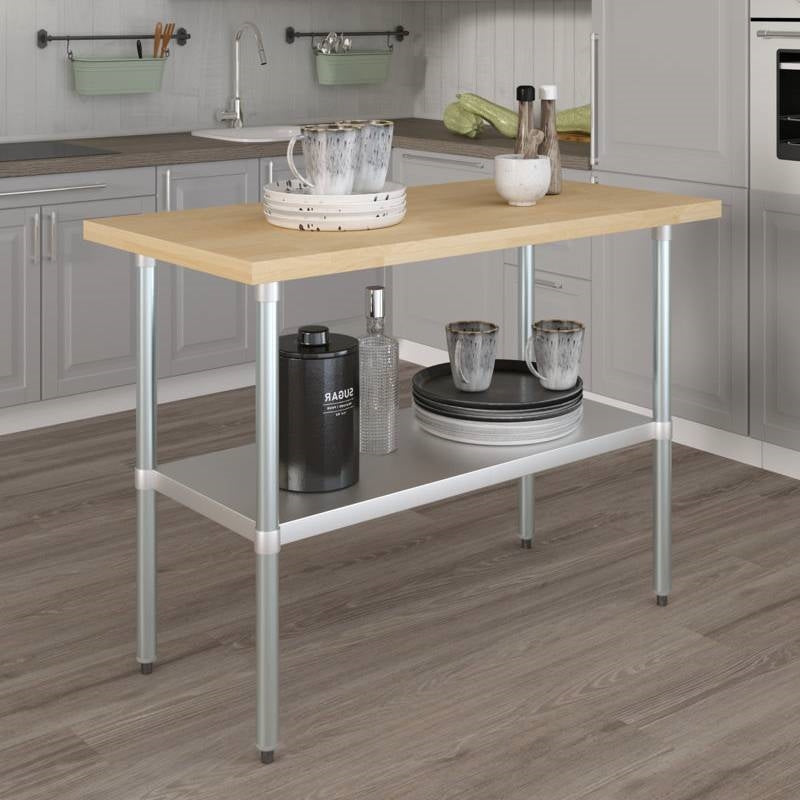 48 x 24 inch Wood-Top Heavy Duty Steel Utility Work Table Kitchen Island-0