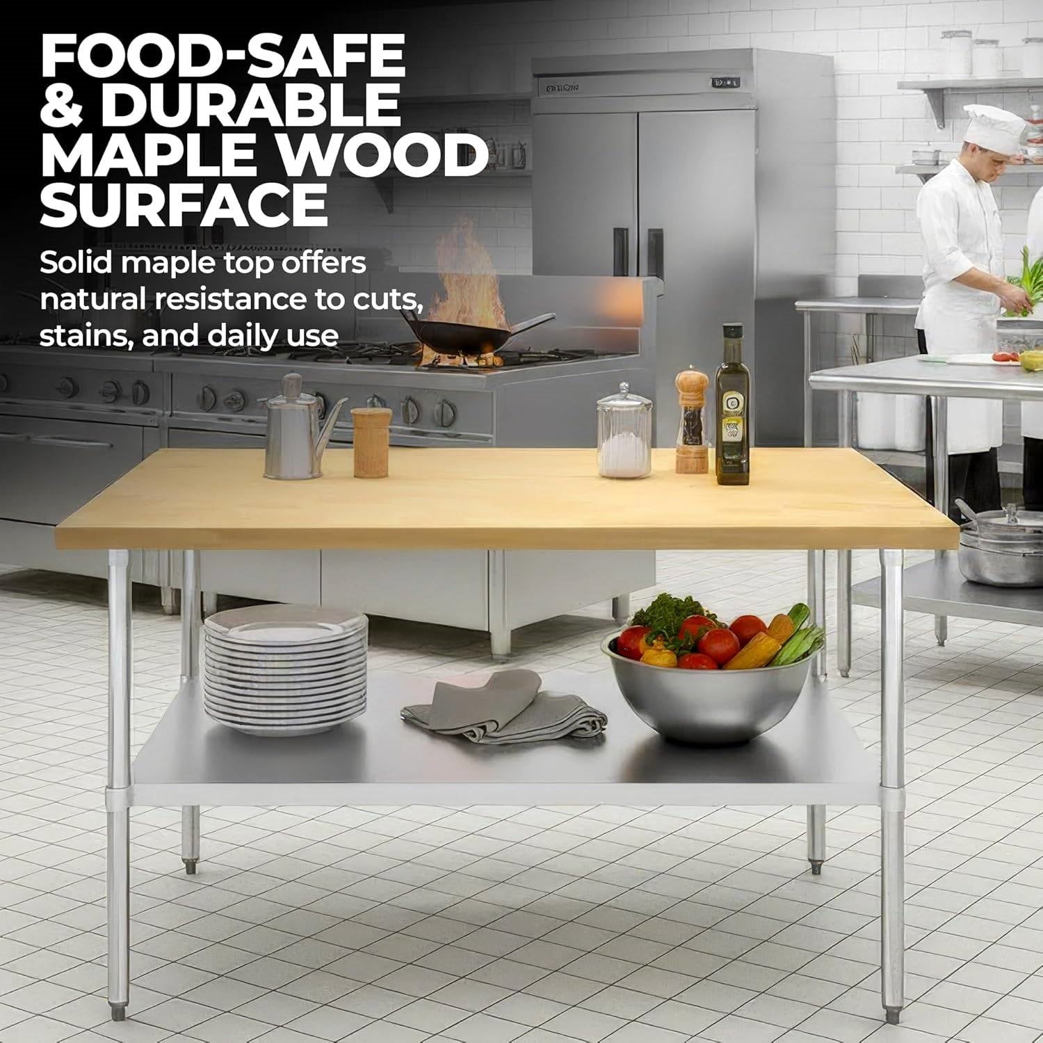 48 x 24 inch Wood-Top Heavy Duty Steel Utility Work Table Kitchen Island-1