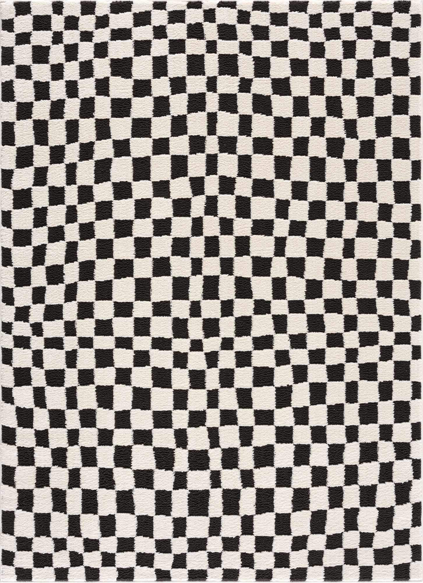 Lajos Black & White Checkered Plush Rug