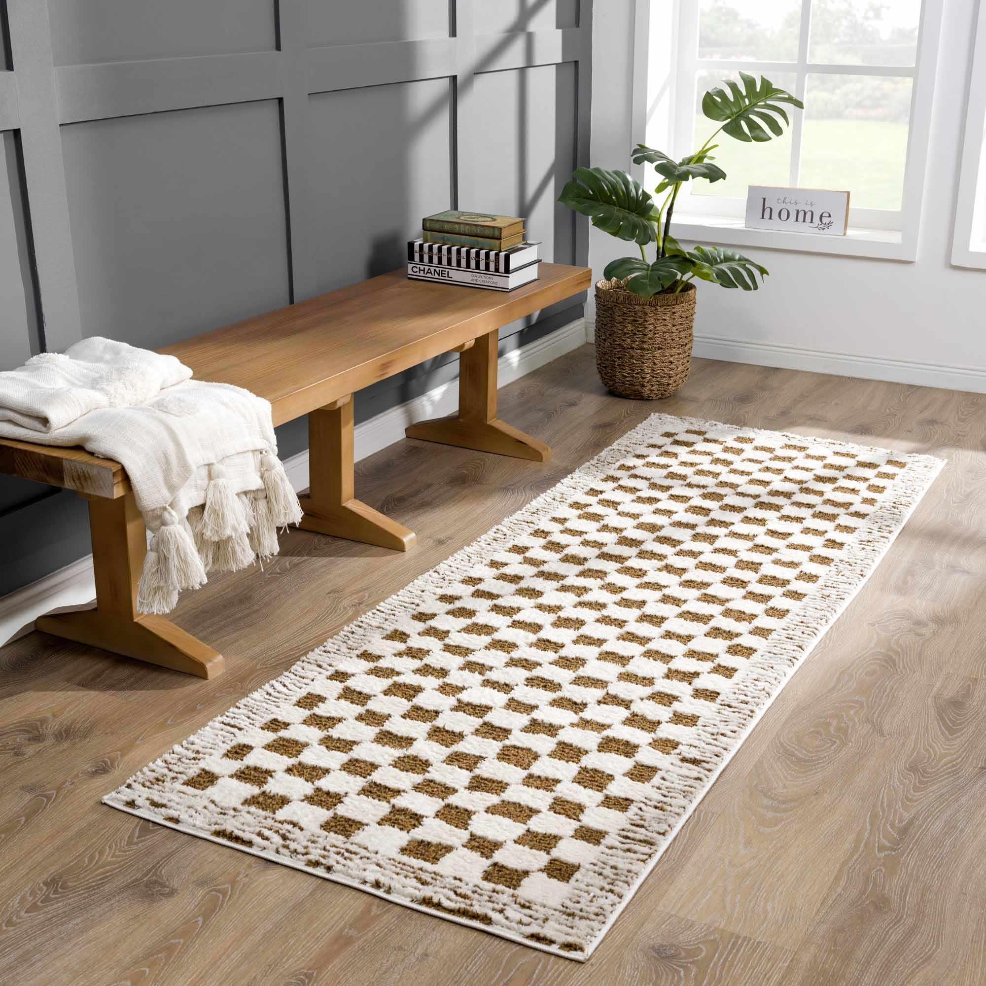 Leryn Brown Checkered Plush Rug