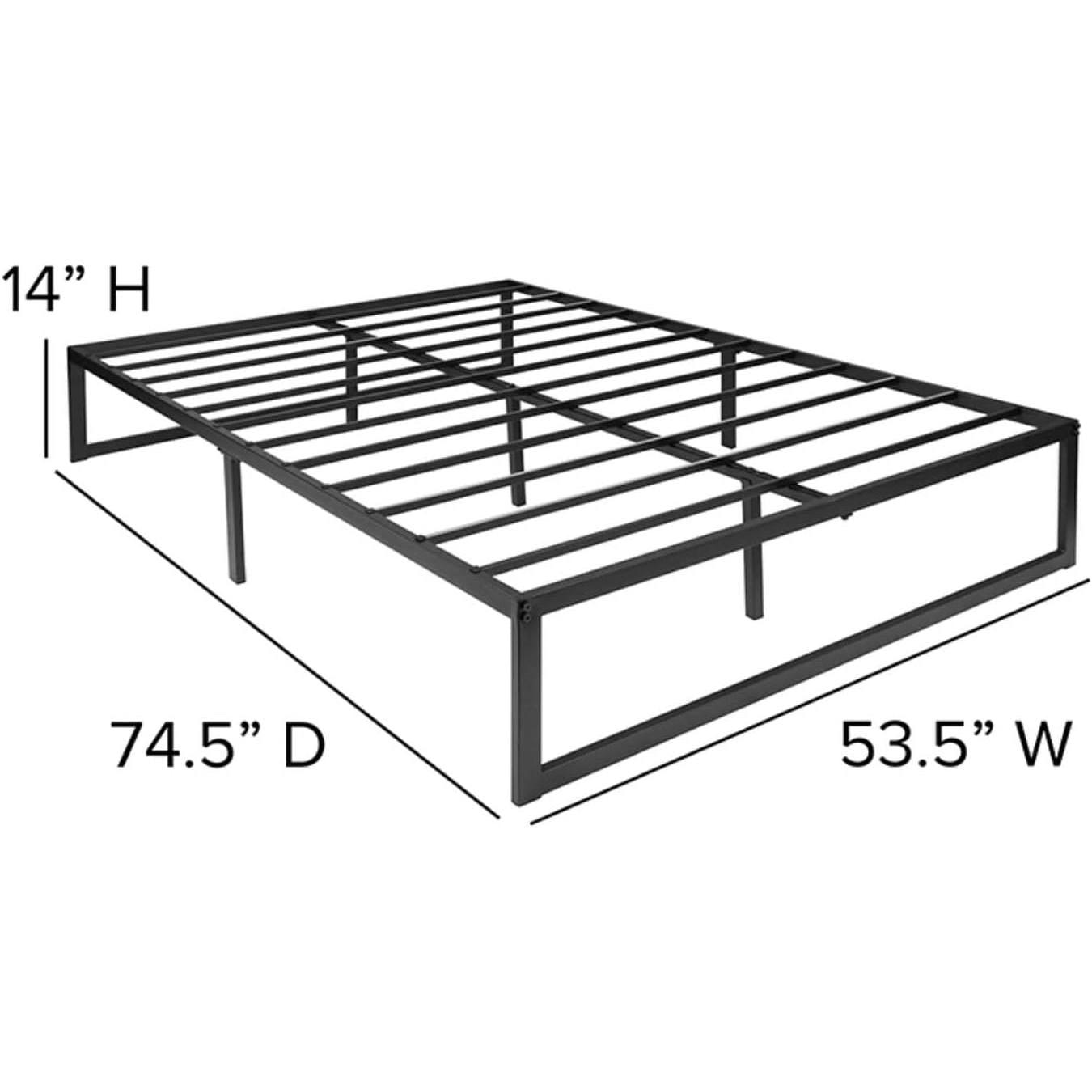 Full Size 14 Inch High Heavy Duty Black Metal Platform Bed Frame - PRHOMZ
