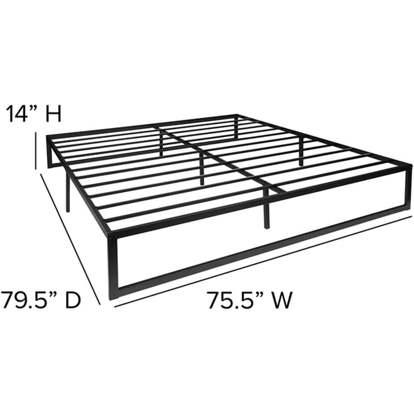King Size 14 Inch Black Metal Steel Slat Platform Bed - PRHOMZ